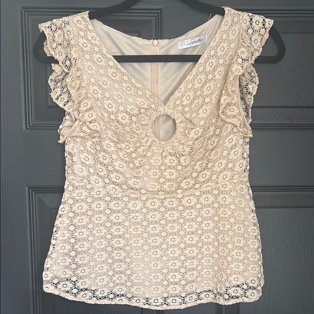 Cream Flutter Sleeve Ruffled Blouse